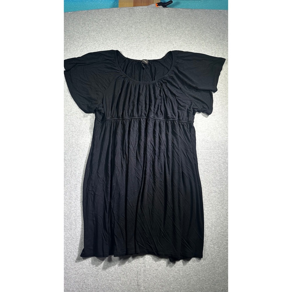Lane Bryant Womens Plus Size 26/28 Black Empire Waist Flutter Sleeve Tunic Top